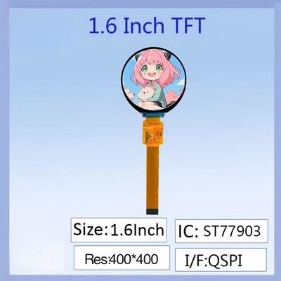 Wyświetlacz LCD TFT IPS 1,6 cala, okrągły - rozdzielczość 400x400, sterownik IC ST77903, interfejs wtykowy 16PIN, pełny kolor, szeroki kąt widzenia dla inteligentnych urządzeń do noszenia/instrumentów przemysłowych/projektów elektronicznych DIY