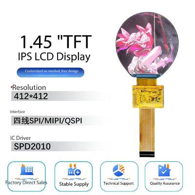 1.45 Inch IPS TFT Color Display Module with SPD2010 IC, 412(RGB)X412 Resolution and SPI 4L/MIPI/QSPI Interface